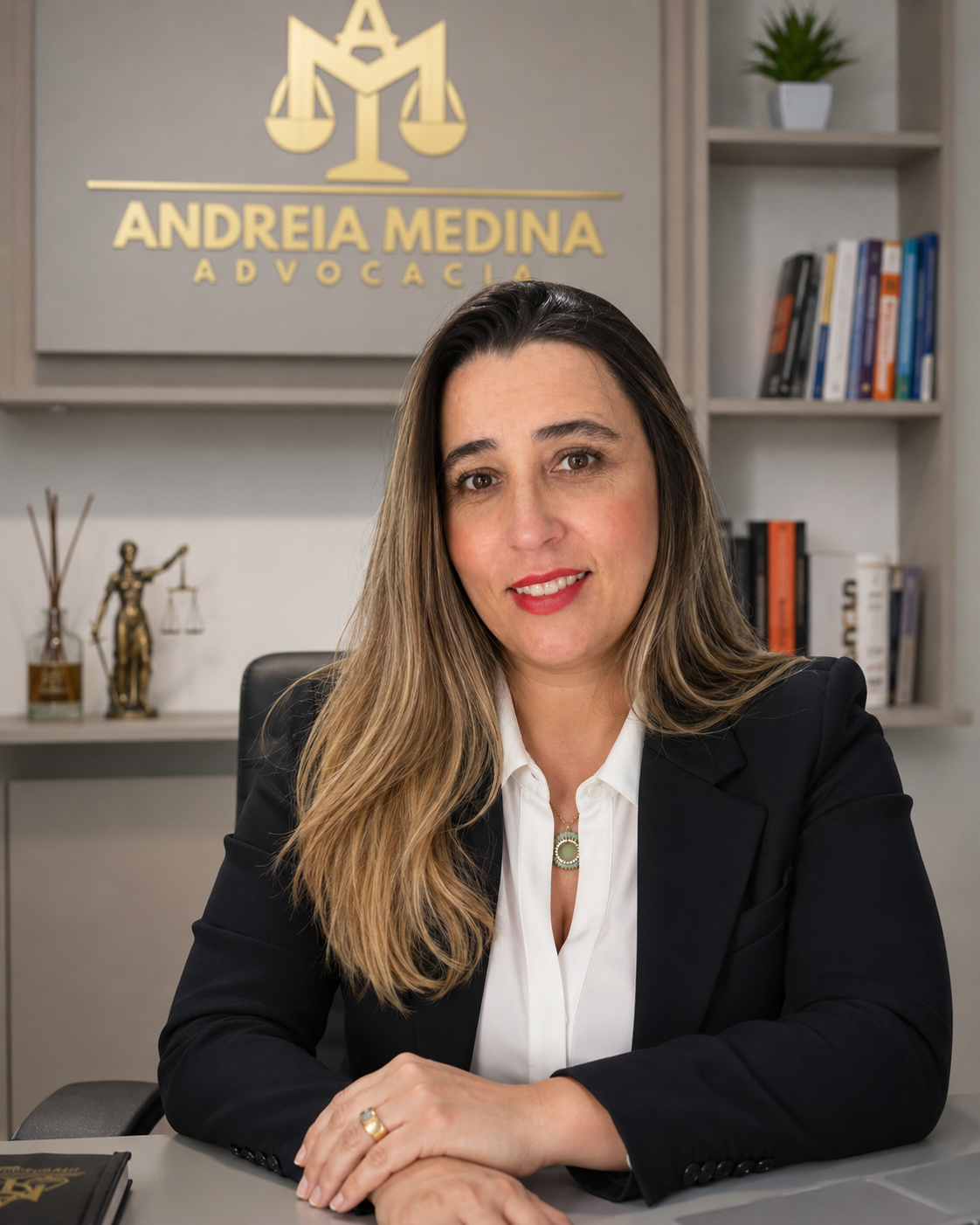 Advogada Andreia Medina em seu escritório